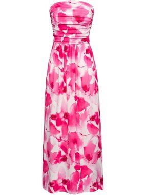 Women's Maxi Dress Pink Flower Strapless Neck Sleeveless A LINE Summer Comfort
